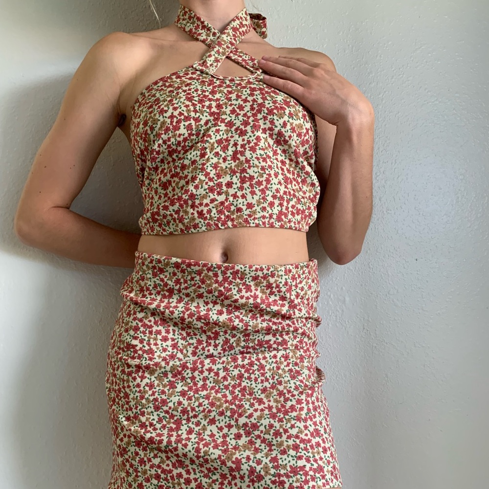 flower skirt and top set, ties multiple ways